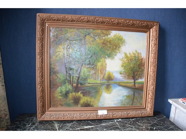Schilderij in houten kader landschap get. t. houben afm. 90x80 - afbeelding 1 van  5