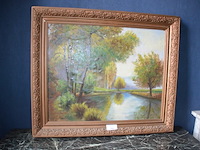 Schilderij in houten kader landschap get. t. houben afm. 90x80