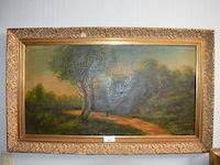 Schilderij in koperkleurige kader landschap afm. 130x80