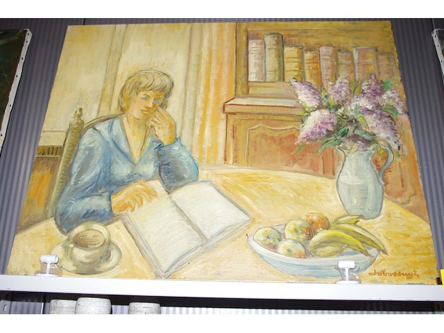 Schilderij lezende dame - afbeelding 1 van  2