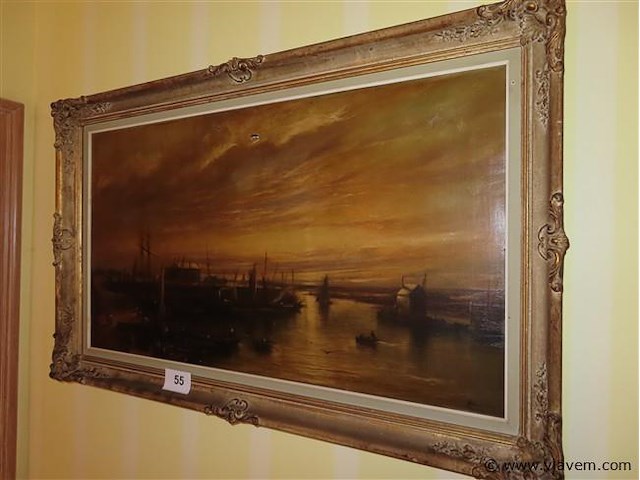 Schilderij olie op doek marine, beschadigd - afbeelding 1 van  4