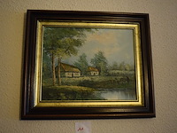 Schilderij rustiek boerderij met vijver