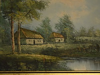 Schilderij rustiek boerderij met vijver - afbeelding 2 van  2