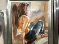 Schilderij sitting lady - afbeelding 1 van  2