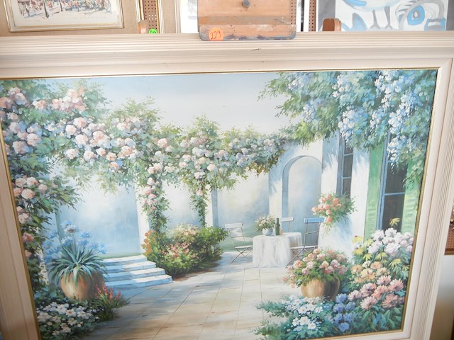 Schilderij terras landschap +- 120 cm x 90 cm - afbeelding 1 van  2