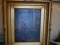 Schilderwerk op houten paneel met goudkleurige kader