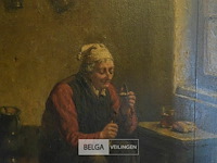 Schilderwerk op houten paneel met goudkleurige kader - afbeelding 3 van  3