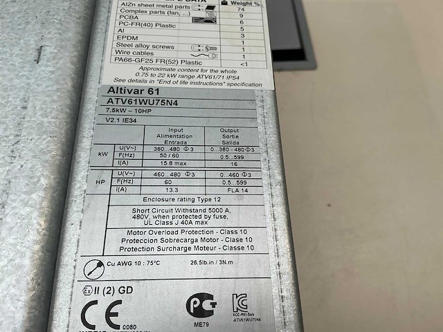Schneider altivar61 atv61wu75n4 frequentieregelaar - afbeelding 6 van  7