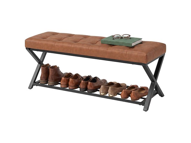 Schoenbank, ingangsbank met imitatielederen bekleding, 112 x 37 x 47 cm, bruin - afbeelding 2 van  7