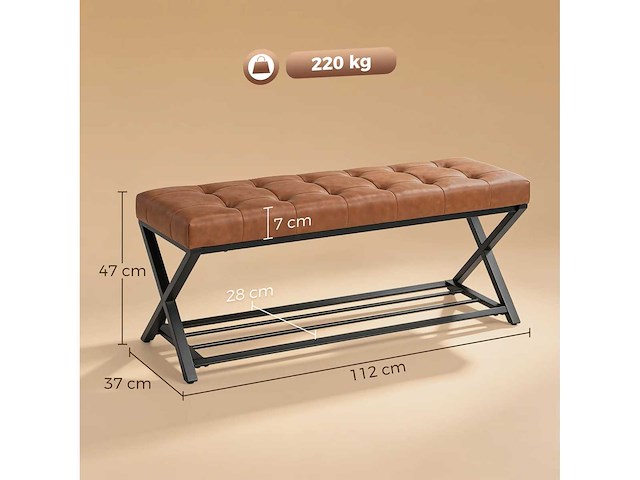 Schoenbank, ingangsbank met imitatielederen bekleding, 112 x 37 x 47 cm, bruin - afbeelding 3 van  7