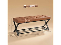Schoenbank, ingangsbank met imitatielederen bekleding, 112 x 37 x 47 cm, bruin - afbeelding 3 van  7