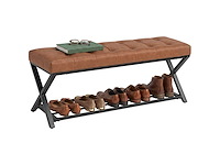 Schoenbank, ingangsbank met imitatielederen bekleding, 112 x 37 x 47 cm, bruin - afbeelding 6 van  7