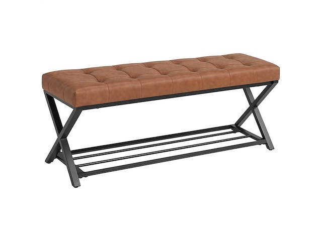 Schoenbank, ingangsbank met imitatielederen bekleding, 112 x 37 x 47 cm, bruin - afbeelding 7 van  7