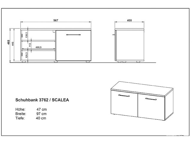 Schoenenkast scifo 97cm met 2 deuren - wit - afbeelding 5 van  5