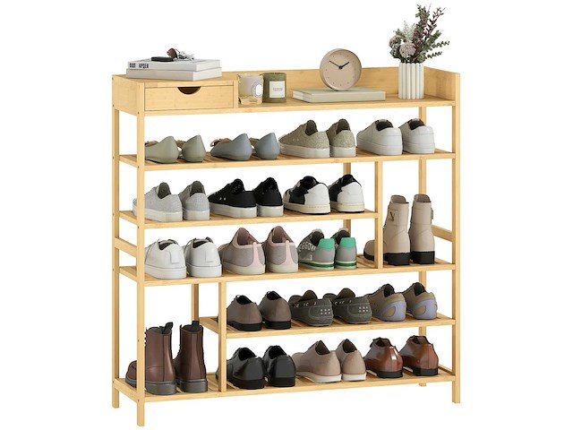 Schoenenrek, 6-laga bamboe schoenendisplay met lade - afbeelding 6 van  6