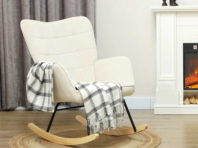 Schommelstoel, dikke bekleding, brede rugleuning, beuk/stalen frame, tot 120 kg, beige - afbeelding 1 van  7