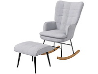 Schommelstoel met ottomaans scandinavisch ontwerp schommelstoel met voetenbank, beukenhout, getuft - afbeelding 2 van  4