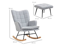 Schommelstoel met ottomaans scandinavisch ontwerp schommelstoel met voetenbank, beukenhout, getuft - afbeelding 3 van  4