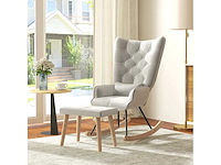 Schommelstoel met voetensteun, gestoffeerd, hoge rugleuning, fluwelen look, tot 150 kg, crèmewit - afbeelding 2 van  9