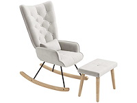 Schommelstoel met voetensteun, gestoffeerd, hoge rugleuning, fluwelen look, tot 150 kg, crèmewit - afbeelding 3 van  9