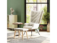 Schommelstoel met voetensteun, gestoffeerd, hoge rugleuning, fluwelen look, tot 150 kg, crèmewit - afbeelding 6 van  9