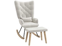 Schommelstoel met voetensteun, gestoffeerd, hoge rugleuning, fluwelen look, tot 150 kg, crèmewit - afbeelding 7 van  9