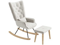 Schommelstoel met voetensteun, gestoffeerd, hoge rugleuning, fluwelen look, tot 150 kg, crèmewit - afbeelding 8 van  9