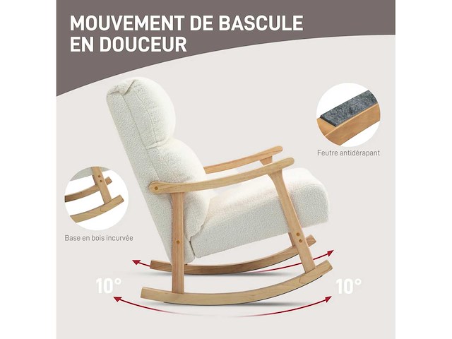 Schommelstoel, schommelstoel van teddy fluweel met gestoffeerde stoel - afbeelding 5 van  7