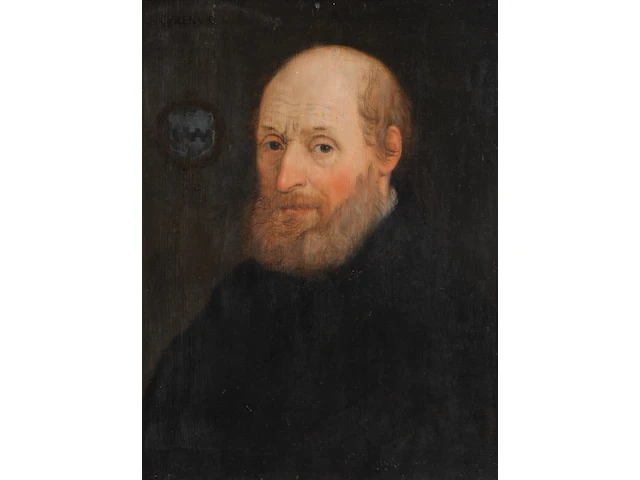 School of pourbus, portrait of johannes zurenus (jan van zuren) at the age of 75, dated 1591, oil on oak 49 x 38 cm. (19.28 x 14.96 in.), frame: 64 x 52 cm. (25.19 x 20.46 in.) - afbeelding 1 van  5