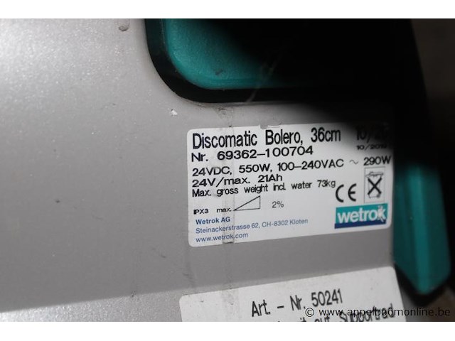 Schrob-/zuigmachine, wetrok, discomatic bolero 10, 36cm, 24v, 550w, met lithium accu, werking niet gekend - afbeelding 4 van  4