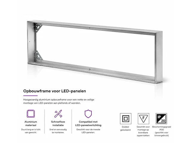 Schroefloos opbouwframe voor led paneel – ip20 – frame-30120 (8 stuks) - afbeelding 4 van  5