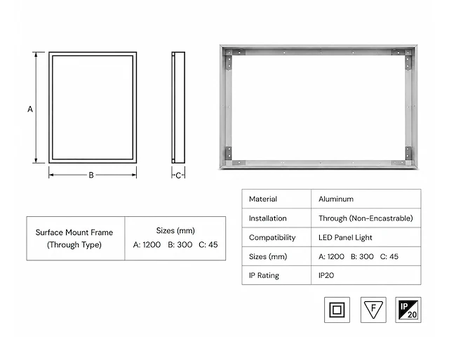 Schroefloos opbouwframe voor led paneel – ip20 – frame-30120 (8 stuks) - afbeelding 5 van  5