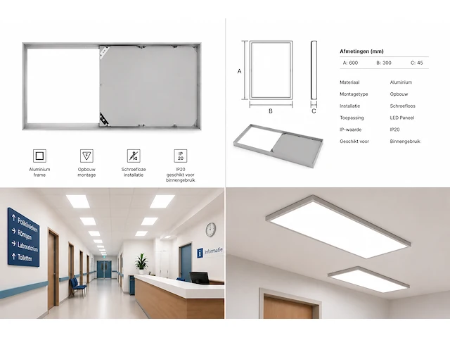 Schroefloos opbouwframe voor led paneel – ip20 – frame-3060 (8 stuks) - afbeelding 2 van  5