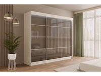 Schuifdeurkasten - wit + grijs - 250 cm x 61 cm x 215 cm - afbeelding 1 van  6