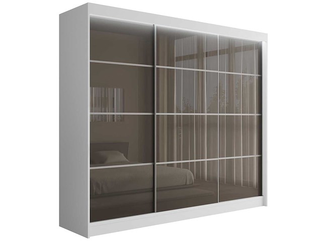 Schuifdeurkasten - wit + grijs - 250 cm x 61 cm x 215 cm - afbeelding 2 van  6