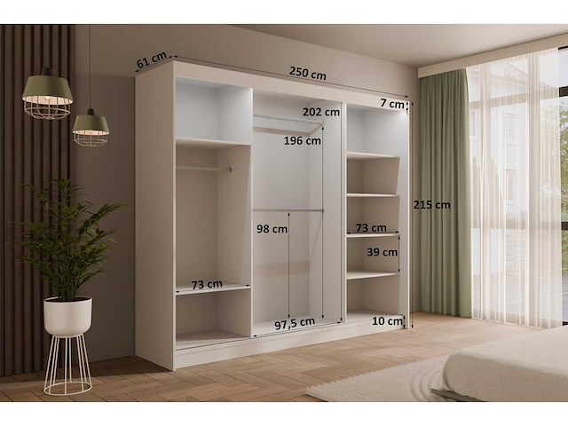 Schuifdeurkasten - wit + grijs - 250 cm x 61 cm x 215 cm - afbeelding 6 van  6