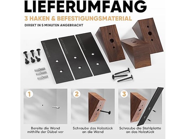 Schwarzwerk® set van 3 wandhaken - afbeelding 3 van  4