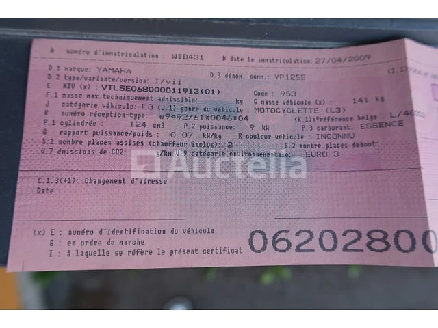 Scooter yamaha yp125e (2009-3,155 km)(vin:vtlse068000011913) - afbeelding 11 van  31