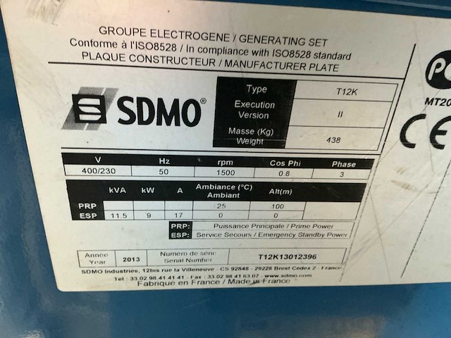 Sdmo t12k 11,5 kva stroomgenerator - afbeelding 9 van  9