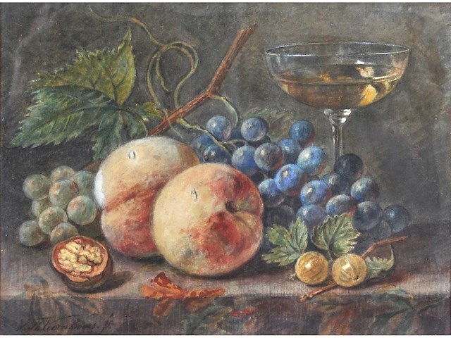 Sebastiaan theodorus voorn boers - stilleven met fruit - aquarel - 23x30 cm - afbeelding 1 van  8