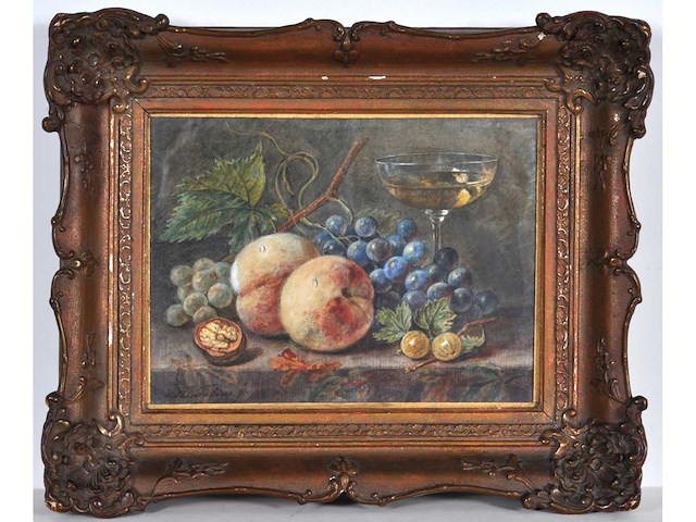 Sebastiaan theodorus voorn boers - stilleven met fruit - aquarel - 23x30 cm - afbeelding 2 van  8