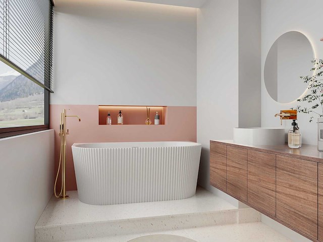 Semi-staand geribbeld bad - 250 l - glanzend wit - acryl - afbeelding 1 van  8