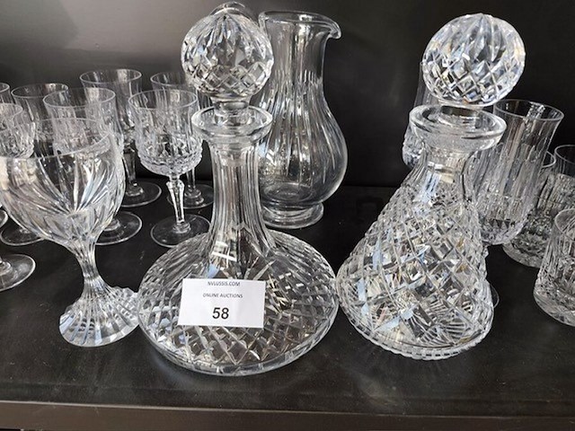 Set kristallen glazen en karaf, 2 decanteerkaraffen kristal - afbeelding 5 van  8