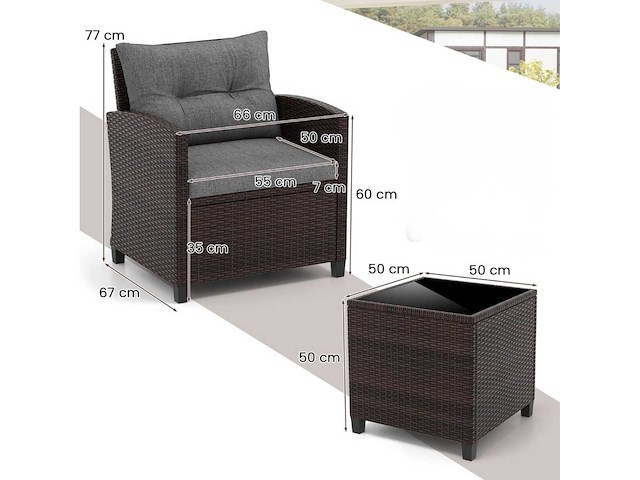Set tuinmeubels: 2 fauteuils en een salontafel - afbeelding 3 van  4
