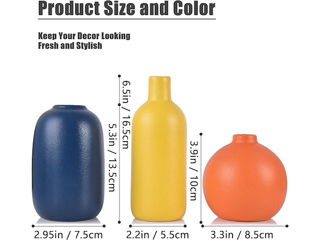 Set v 3 keramische vaasjes - afbeelding 2 van  2