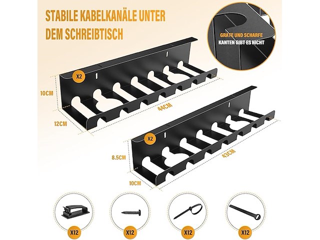 Set v 4 kabelgoten voor bureau zwart - afbeelding 3 van  3