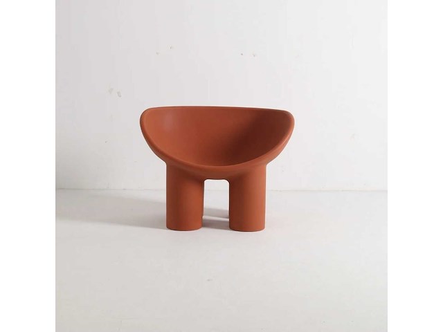 Set van 1 brede leunstoel (terracota) + 1 kalmar gele pouff - afbeelding 2 van  3