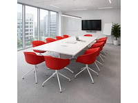 Set van 10 designerstoelen - witte vaste poot - rode stoel met armleuningen