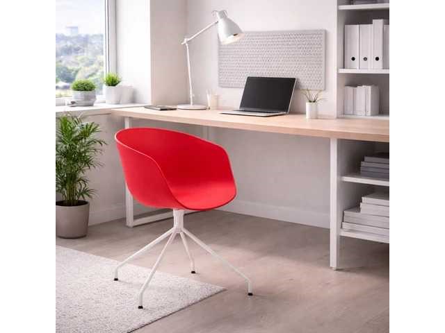 Set van 10 designerstoelen - witte vaste poot - rode stoel met armleuningen - afbeelding 3 van  4
