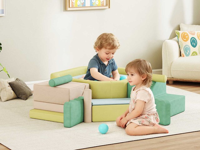 Set van 15 zachte modulaire bouwblokken voor kinderen met 200 ballen voor binnengebruik, meerkleurig - afbeelding 1 van  3